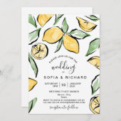 Invitation Boho Aquarelle Citron Citrus Verdure été (Devant / Derrière)