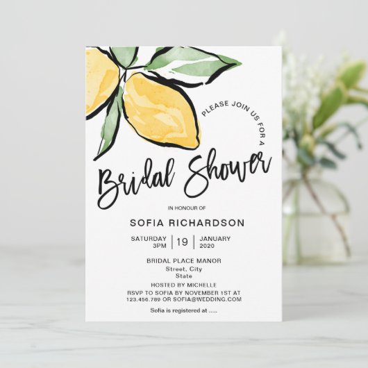 Invitation Boho Aquarelle Citron Citrus Verdure été (Debout devant)