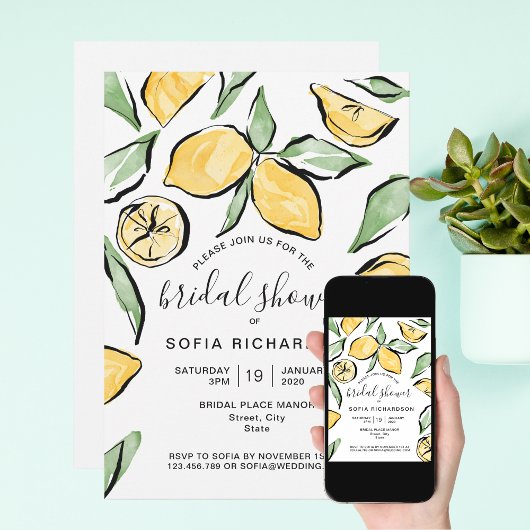 Invitation Boho Aquarelle Citron Citrus Verdure été