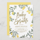 Invitation Boho Aquarelle Citron Wreath Gold Baby Sprinky (Devant / Derrière)