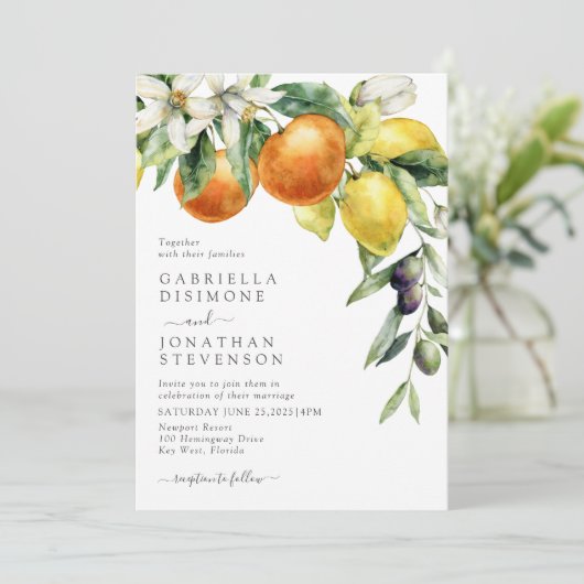 Invitation Boho Aquarelle Citrus Mariage botanique (Debout devant)
