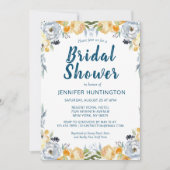 Invitation Boho Aquarelle Coral Bleu Floral Fête des mariées (Devant)