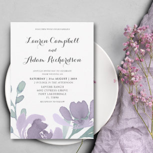 Invitation Boho Aquarelle Dusty Purple Florals Mariage