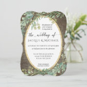 Invitation Boho Aquarelle Eucalyptus Feuillage Bois rustique (Debout devant)