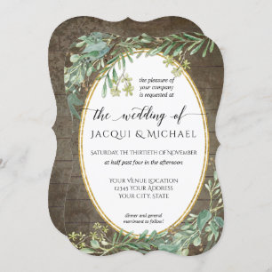 Invitation Boho Aquarelle Eucalyptus Feuillage Bois rustique