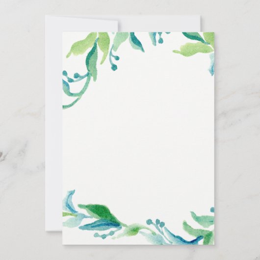 Invitation BOHO Aquarelle Feuillage Vert Élégant Script (Dos)