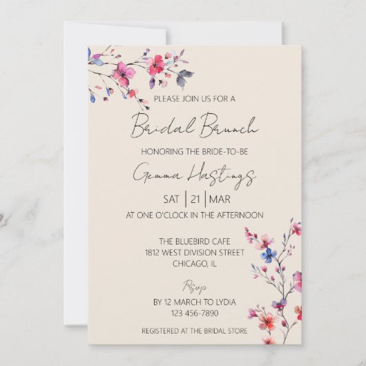 Invitation Boho aquarelle Fleur de mariage Brunch Beige (Devant)