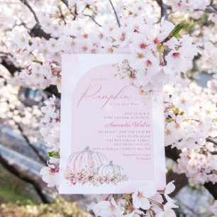 Invitation Boho Aquarelle Floral Citrouille Baby shower fille