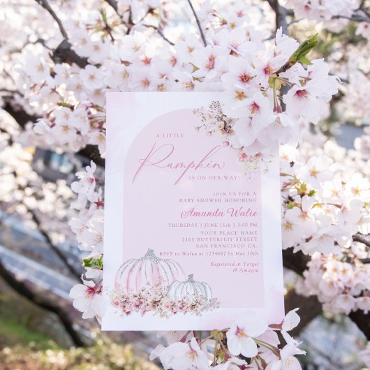 Invitation Boho Aquarelle Floral Citrouille Baby shower fille