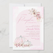 Invitation Boho Aquarelle Floral Citrouille Baby shower fille (Devant)