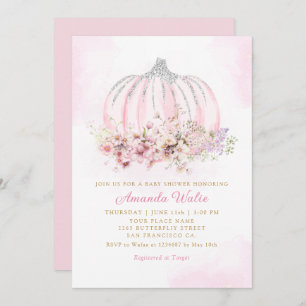 Invitation Boho Aquarelle Floral Citrouille Baby shower fille