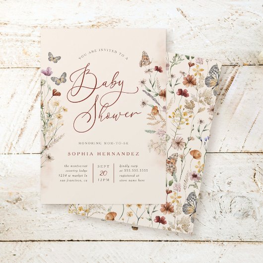 Invitation Boho Aquarelle Floral Fleur sauvage Baby shower
