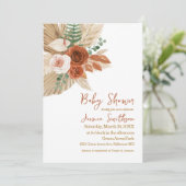Invitation Boho Aquarelle Floral Pampas Baby shower en herbe (Debout devant)