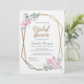 Invitation Boho Aquarelle Florale douche nuptiale Pink Gold (Debout devant)