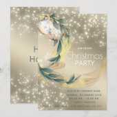 Invitation Boho aquarelle hiver verdure or Noël (Devant / Derrière)