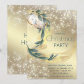 Invitation Boho aquarelle hiver verdure or Noël (Devant / Derrière)