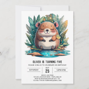 Invitation Boho Aquarelle Magie Capybara Anniversaire