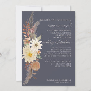 Invitation BOHO Aquarelle Marine Floral Pampas Herbe Élégante