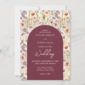 Invitation Boho aquarelle marron ivoire violet fleurs sauvage (Devant)