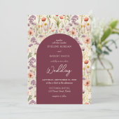 Invitation Boho aquarelle marron ivoire violet fleurs sauvage (Debout devant)