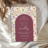 Invitation Boho aquarelle marron ivoire violet fleurs sauvage