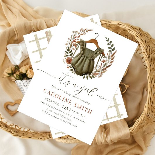 Invitation Boho Aquarelle moderne bébé vêtements fille douche