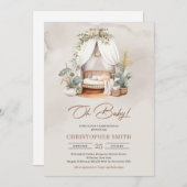 Invitation Boho aquarelle neutre bébé noix tropicale (Devant / Derrière)