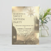 Invitation Boho aquarelle Or flocons de neige Sweet 16 partie (Debout devant)