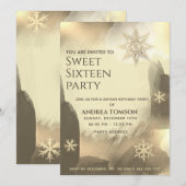 Invitation Boho aquarelle Or flocons de neige Sweet 16 partie (Devant / Derrière)