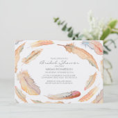 Invitation boho aquarelle plumes tribales douche nuptiale (Debout devant)