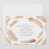 Invitation boho aquarelle plumes tribales douche nuptiale (Devant / Derrière)