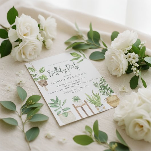 Invitation Boho Aquarelle Pointée Plante fête d'anniversaire