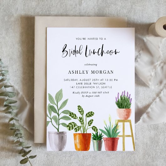 Invitation Boho Aquarelle Poted Plante Bridal Luncheon