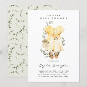 Invitation Boho Aquarelle robe bébé Baby shower Eucalyptus