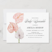 Invitation Boho Aquarelle rose Anthuriums Bébé Sprinkel (Devant)
