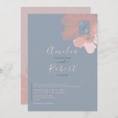 Invitation Boho Aquarelle rose Dusty Mariage bleu (Devant / Derrière)