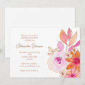 Invitation Boho Aquarelle rose Orange Fête des mariées (Devant / Derrière)