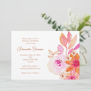 Invitation Boho Aquarelle rose Orange Fête des mariées
