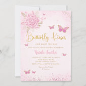 Invitation Boho Aquarelle rose papillon Baby shower fille (Devant)