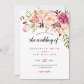 Invitation Boho Aquarelle rose Peony Floral Russe Mariage (Devant)