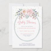 Invitation Boho Aquarelle rose Sage Vert Baby shower Floral (Devant)