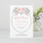 Invitation Boho Aquarelle rose Sage Vert Baby shower Floral (Debout devant)