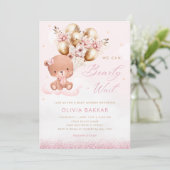 Invitation Boho Aquarelle rose Teddy ours Baby shower fille (Debout devant)