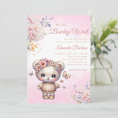 Invitation Boho Aquarelle rose Teddy Ours Baby shower fille (Debout devant)