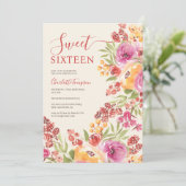 Invitation Boho Aquarelle rose Terracotta Floral Sweet 16 (Debout devant)