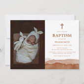 Invitation Boho Aquarelle Terracotta Désert Photo Baptême (Devant)