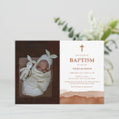 Invitation Boho Aquarelle Terracotta Désert Photo Baptême (Debout devant)