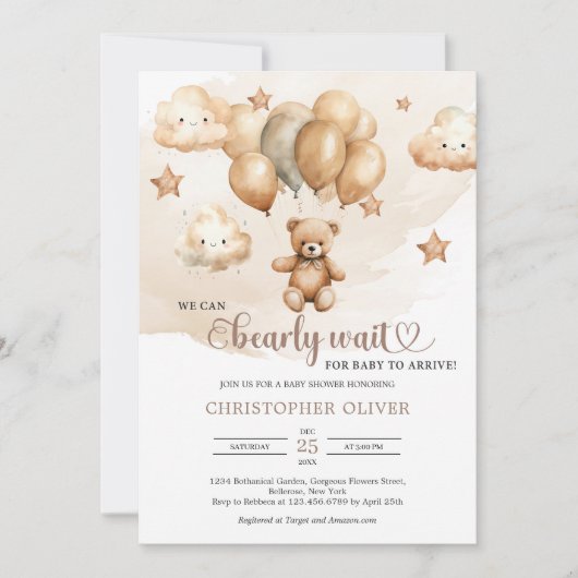Invitation Boho aquarelle terre cuite ballons en peluche (Devant)