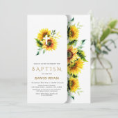 Invitation Boho Aquarelle Tournesols Croix Boy Baptême (Debout devant)
