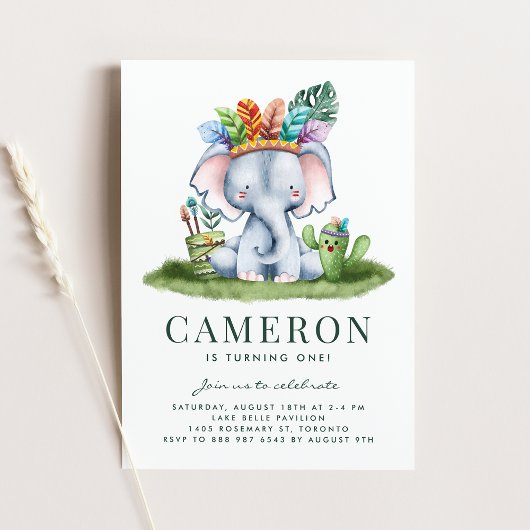 Invitation Boho Aquarelle Tribal Elephant Premier Anniversair
